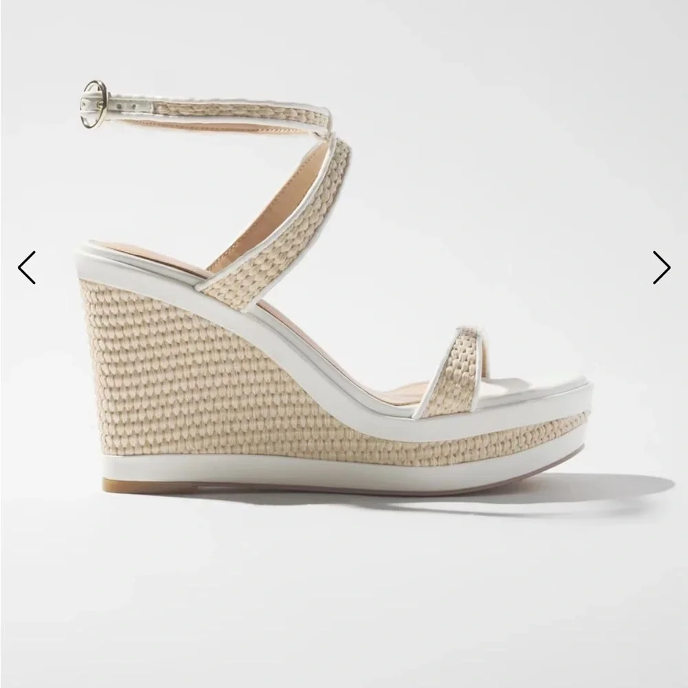 White House Black Market Woven Wedge Sandals - Cream and Tan